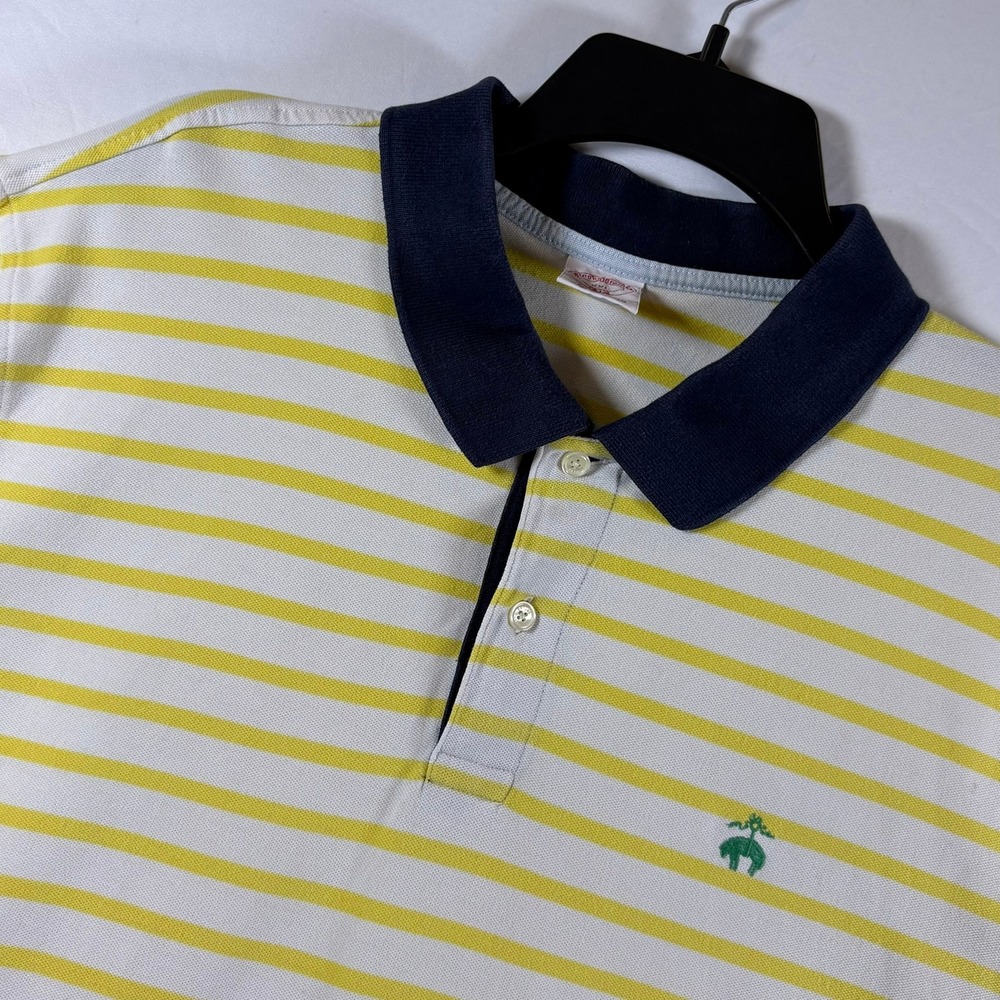 Brooks Brothers Mens XXL Original Fit Yellow Striped Short Sleeve Polo Shirt